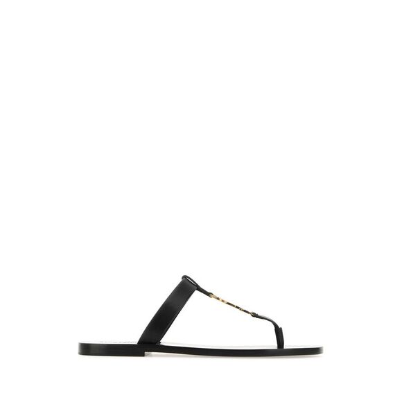 Saint Laurent Men Black Leather Cassandre Thong Slippers - Picture 1 of 2